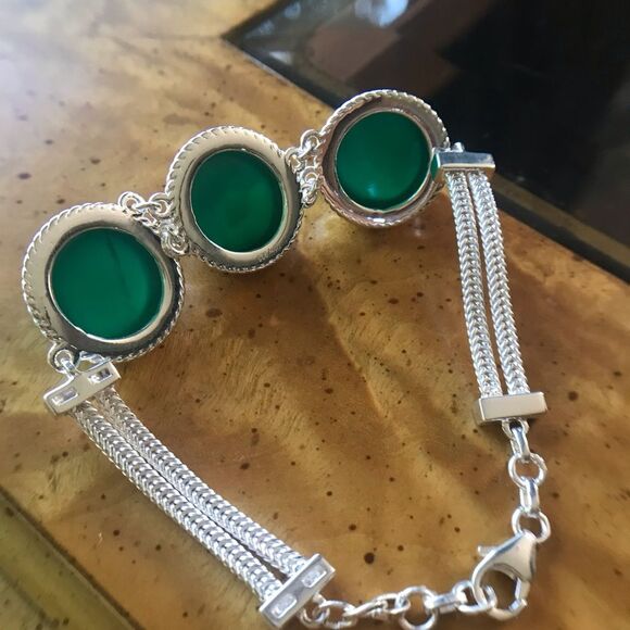 Genuine Green Onyx Sterling Silver Bracelet - Picture 3 of 7